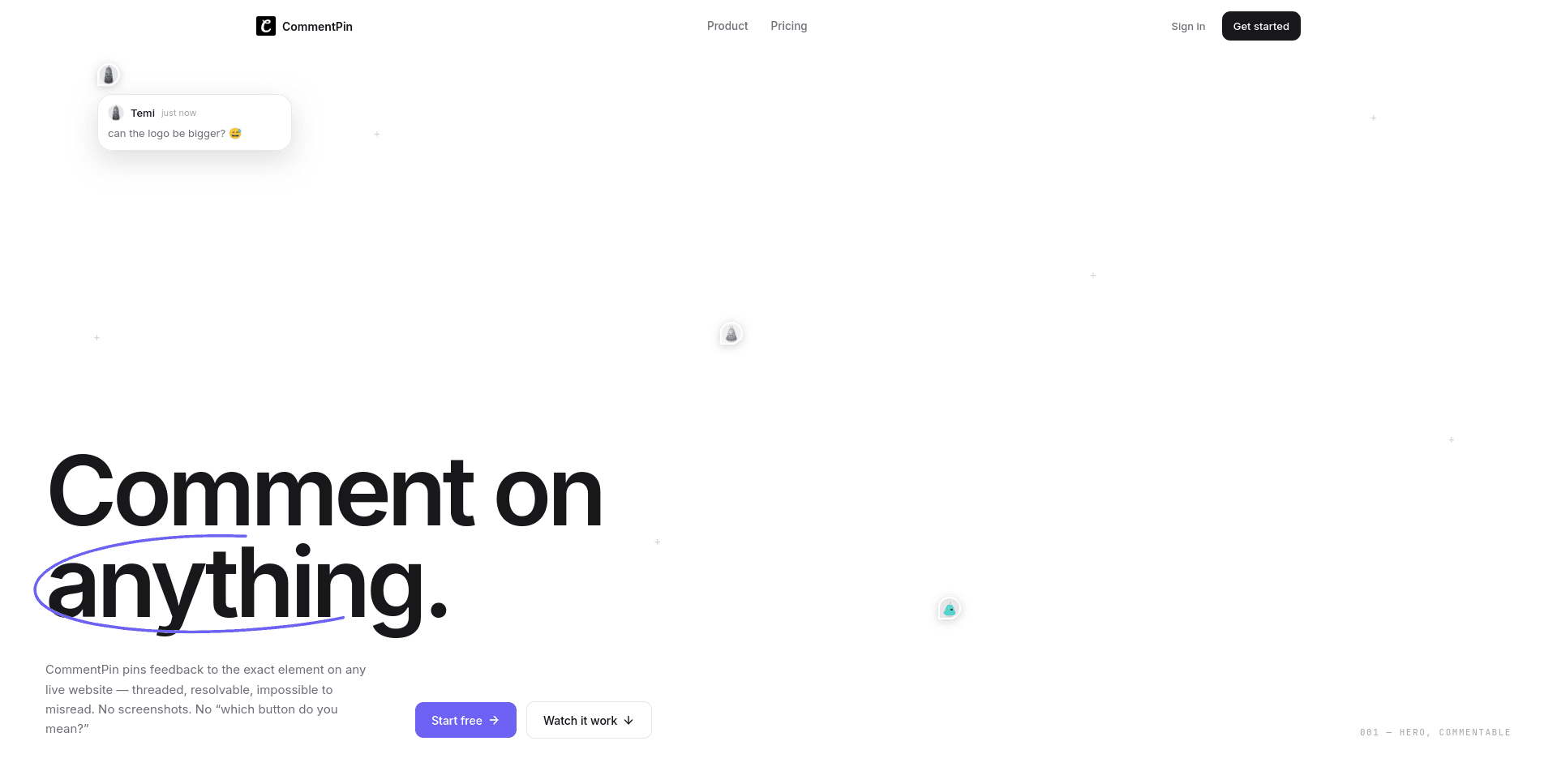 CommentPin landing page